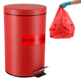 Geiserailie 1 Set 3.17 Gallon Stainless Steel Biohazard Trash Can with 50 Hazardous Bag, Foot-operated Self-closing Lid & Biohazard Label for Lab Medical Hospitals Industrial Infectious Waste Disposal