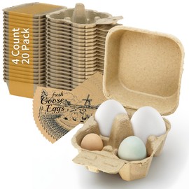 HavRixor Goose Egg Cartons 4 Grids 20 Pack- Holds Up to 4 Counts Eggs Bulk Blank Container Empty Cardboard Thickness Natural Pulp Egg Boxes