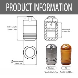 LULAOLIU Titanium PEI Pill Container with Keychain & Necklace,Waterproof Pill Box, EDC Portable Pill Container for Portable Mini Size Pill Box Case for Outdoor Travel Camping (PEI-Cylinder)