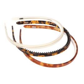 GAFATORY Tortoise Shell Headband Acetate Plastic Thin Headbands with Teeth for Women and Girls Trendy 3Pcs Hair Bands Set（White，Leopard，Amber Leopard）