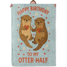 Otter Couple Birthday Blanket Gifts for Women Girls Kids, Soft Warm Lightweight Flannel Animal Throw Blankets for Bedroom Living Room Home Sofa Home Decor 50" x 60"