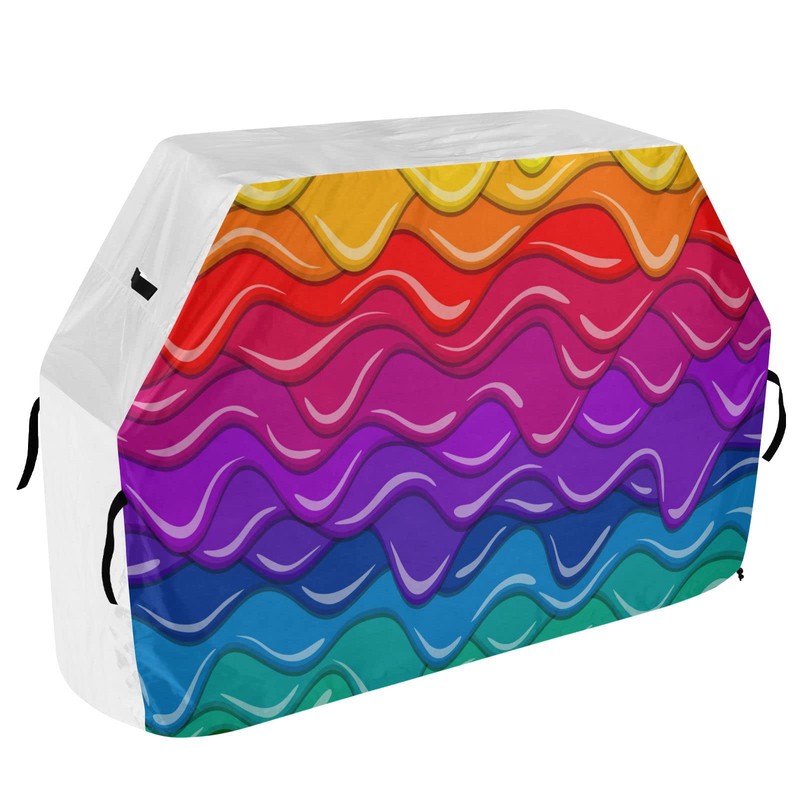 Premium Grill Cover Waterproof Bright Rainbow Wave Barbecue Cover Fade