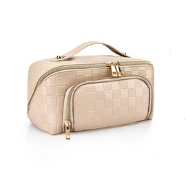 Lidxfeo Cosmetic Organiser Toiletry Bag with Zip, Makeup Bag, Large Capacity, Portable Cosmetic Bag, Women's Makeup Bag, Aesthetic, Suitable as a Gift for Girls and Mothers, beige, Modern