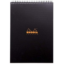 RHODIA 19920C - Spiral Notebook (Full Bound) Notepad Black A4 | Small Tiles | 80 Detachable Sheets - Clairefontaine Paper 90g - Polypro Cover (Plastic) - Rhodiactive