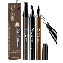 AWROSE Eyebrow Pencil, 3 Pack 3D Microblading 4-Tip Eyebrow Pen, Magic Precise Waterproof Natural Eye Brow Pen with Hair Like Strokes, 4 Fork Tip Multi-Used Eye Brow Pencils for Women/Men