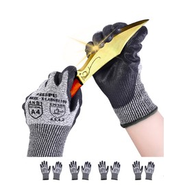 [AovYoo] 4 Pairs Anti-Cut Gloves, Anti-Cut, Work Gloves, For Disaster Prevention, PU Coating Level 5, Anti-Slip, Safety Protection, Coating to Prevent Dirt From Intrusion (4, L)