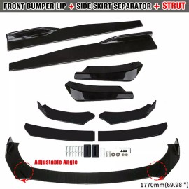 AIRKOUL 8PCS Glossy Black Front Bumper Spoiler Body Kit / Side Skirt /Rear Lip Universal