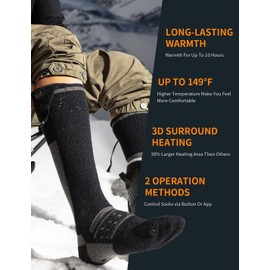 Heated Socks, Heated Socks for Men Women with APP Control, 3.7V 3000mAh Rechargeable Electric Heated Socks Outdoor Riding Camping Hiking Motorcycle Foot Warmer for Winter (X-Large)