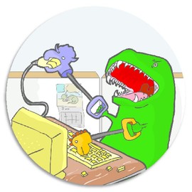 Tyrannosaurus Rex T-Rex On A Computer - 3 Pack Circle Stickers 3 Inch