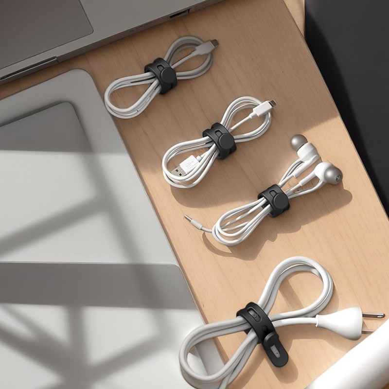 10 Stück Kabelbinder | Schwarze Silikon-Kabelbinder | Kabel-Organizer | Wiederverwendbare
