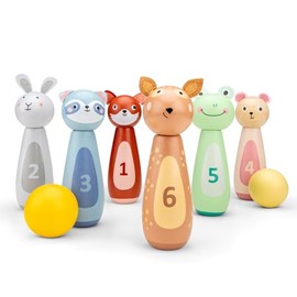 Woet Wooden Bowling Set for Kids Age 3+ – 6 Animal Pins & 2 Balls – Educational Indoor Game – Colorful Numbered Animal Skittles – Motor Skills Development Toy - Fun Gift for Boys and Girls