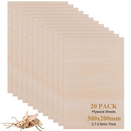 SHUESS 20 Pcs Plywood Sheets - 300 x 200 Unfinished Basswood Sheets Board - 3 mm Thick Wood Sheets for Wood Engraving, Crafts, Painting, Engraving, Stenciling, Home Decor