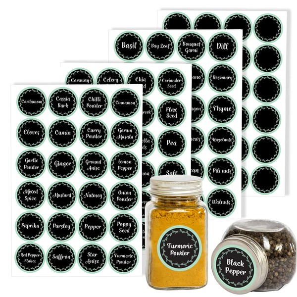 Pack of 96 Black Kitchen Labels for Containers (30 mm) Waterproof Spice Labels for Small Jars Spice Jar Labels Pre Printed for Seeds Bottles and Pantry Storage Packwith®