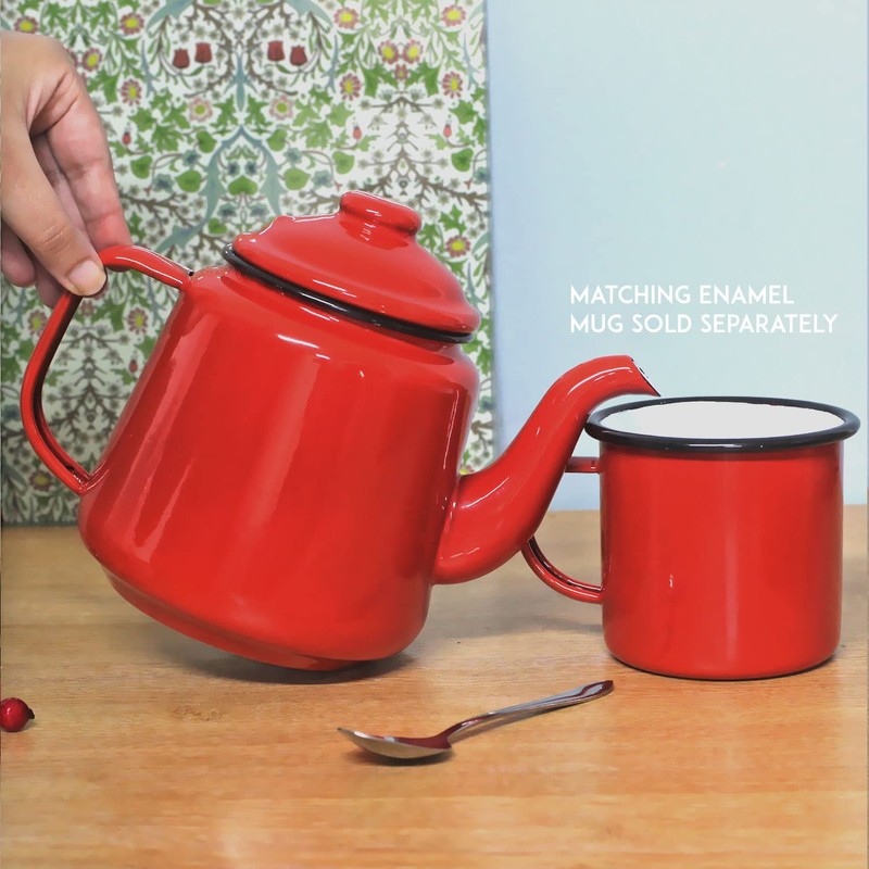 Enamel Teapot with Handle & Lid 14cm, 1.5L Traditional Serving