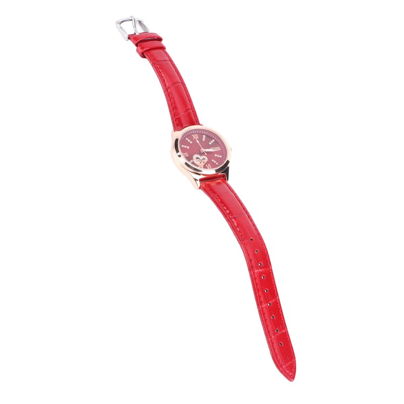 Women Watch Wine Red Mechanical Watch Luminous Waterproof Hollow Heart