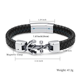 QGJNSGC Anchor Cremation Bracelet for Ashes Stainless Steel Urn Monument Jewellery Braided Leather Bracelet Faith Religious Christian Memory for Men Women, Leather Stainless Steel