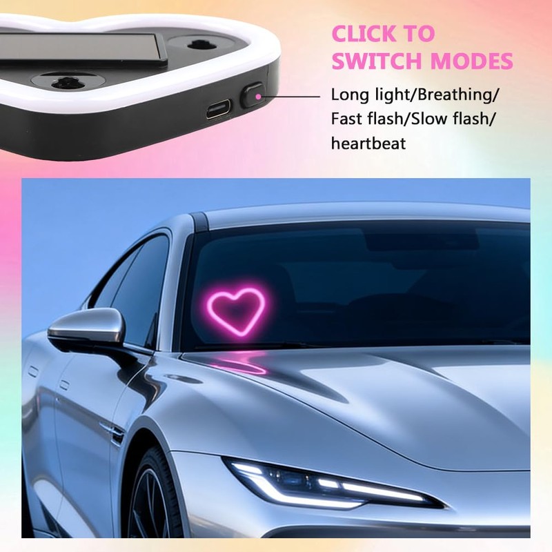 Solar Heart LED Car Light – 6 Lighting Modes, Vibration