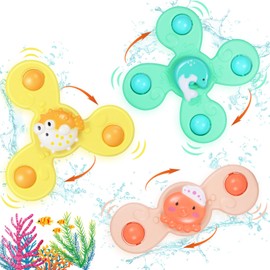 TranRantic Baby Spinner Toy 3PCS with Suction Cup, Spinning Sensory Toys for 6-12 Months Babies & Toddlers, Bathtub Plane Window High Chair Fidget Toy-Dolphin Octopus Pufferfish Gift Travel Essentials