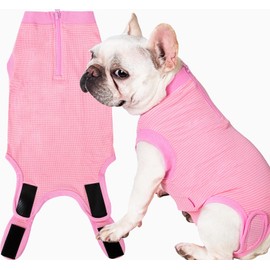 Wabdhally Dog Surgery Recovery Suit,Surgical Suit for Small Female Spay,Soft Combed Cotton,Watermelon Pink Striped Zipper Onesie S