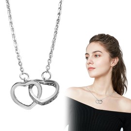 UEIOAVL Ketten für Damen, 1 Stück Damen-Halskette in Herzform mit doppelter Liebeskette und verwobenem herzförmigen Anhänger geeignet als Geschenk für Mädchen und Frauen (Silber)