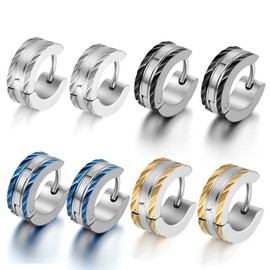 OIDEA Unisex Hoop Earrings Set, Men's Women's Stud Earrings Clip On Stainless Steel Earrings in Black Gold Silver Blue Hoop Huggie Foldable Earrings Hoop Huggie with Rhinestones Gift, Stainless Steel,