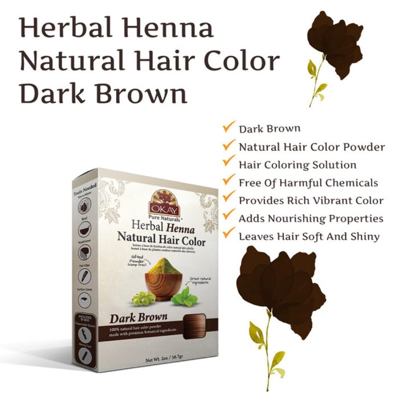OKAY Pure Naturals Herbal Henna Dark Brown, 56.7 Grams, 0.06