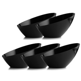 Posh Setting Black Plastic Serving Bowls Disposable Plastic Angled Serving Bowls, Hard Plastic Large Party Snack Bowls, Chips Bowls, Salad, Candy and Fruit Bowl 5 Pack