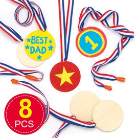 Baker Ross AR461 Wooden Medals-Pack of 8, Decorate You Own Award Kits for Kids Arts and Crafting Projects, Rewards and Prizes,Wood,2.3 inch