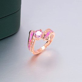 CiNily Rose Gold Plated Created Pink Fire Opal Pink Topaz Zircon Rings for Women Gemstone Ring Size 6