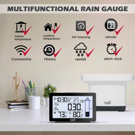 Wireless Rain Gauge Outdoor with Thermometer, High Accurate Digital Rain Gauges Outdoors Best Rated, Electronic Self-Emptying Remote Rain Collector, Freeze Proof Automatic Rain Measure Gauge for Yard