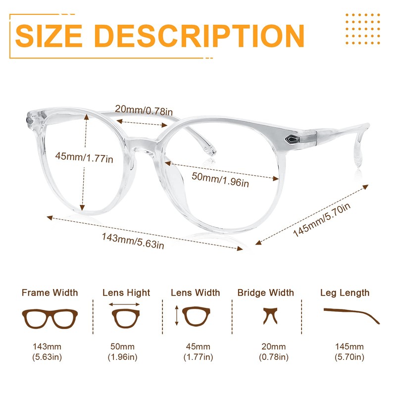 Craebuer Clear Glasses for Women Men, Retro Round Blue light