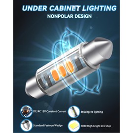 Keiurot T3 44MM Uder Cabinet Festoon Light Bulb Replacement Bulb Kit, Festoon bulb for Undercabinet RV Refrigerator Light Bulb Warm White 12Volt AC/DC, 6Pack