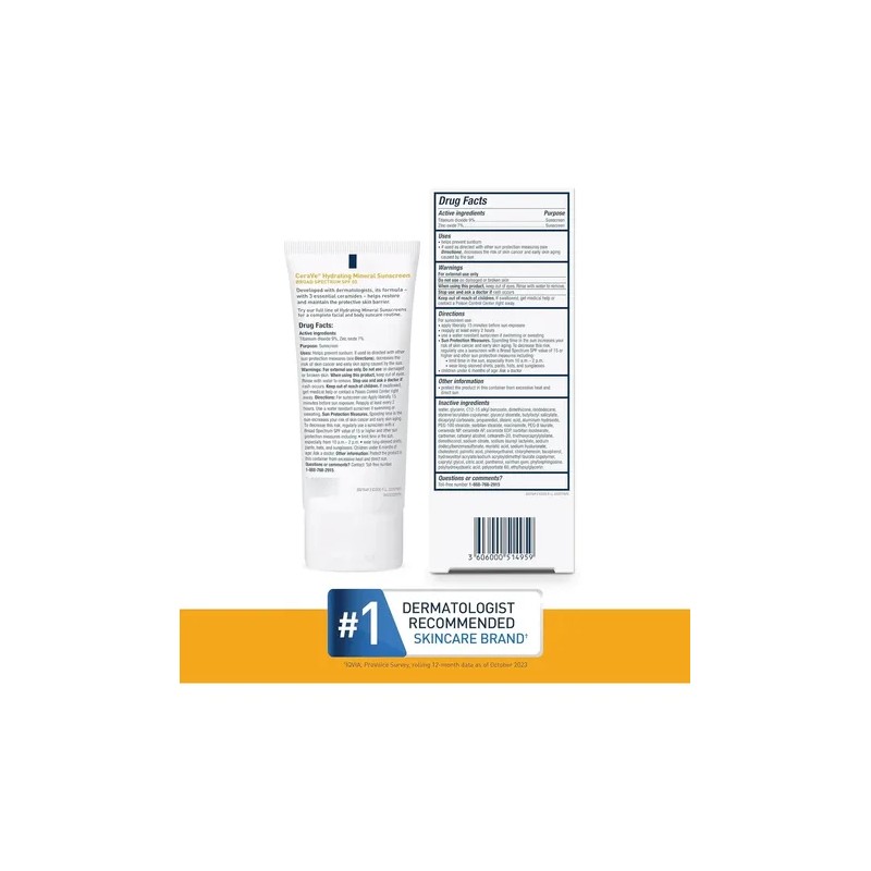 Protector Solar Facial Cerave 100% Mineral Spf 50, Con Óxido