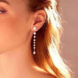 Aneneiceera Vintage Pearl Tassel Drop Earrings Gold Pearl Chain Earrings Long Linear Pearl Earrings Minimalist Long Chain Earrings Jewelry for Women