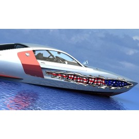 US Flag Ripped Metal Boat Vinyl Decal, USA Flag Cigar Boat Side Graphics, American Flag Full Color Yacht Wrap, Patriotic Boat Design (5x30)