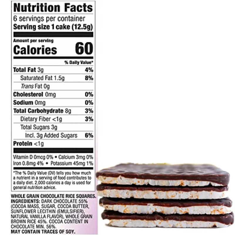 Paskesz Chocolate Covered Rice Cakes Squares Whole Grain Dairy Free
