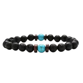 Textiles 4 Home Natural Black Lava Rock Beaded Bracelet Lava stone, Wood and Chakra stone, Surfer Boho Style Fashion Jewellery for Men Women Turquoise