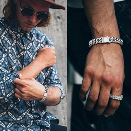 Mens Bracelet Chain Bracelet Men Mens Silver Bracelets Stainless Steel Bracelet Gifts for Dad Cuban Link Bracelet