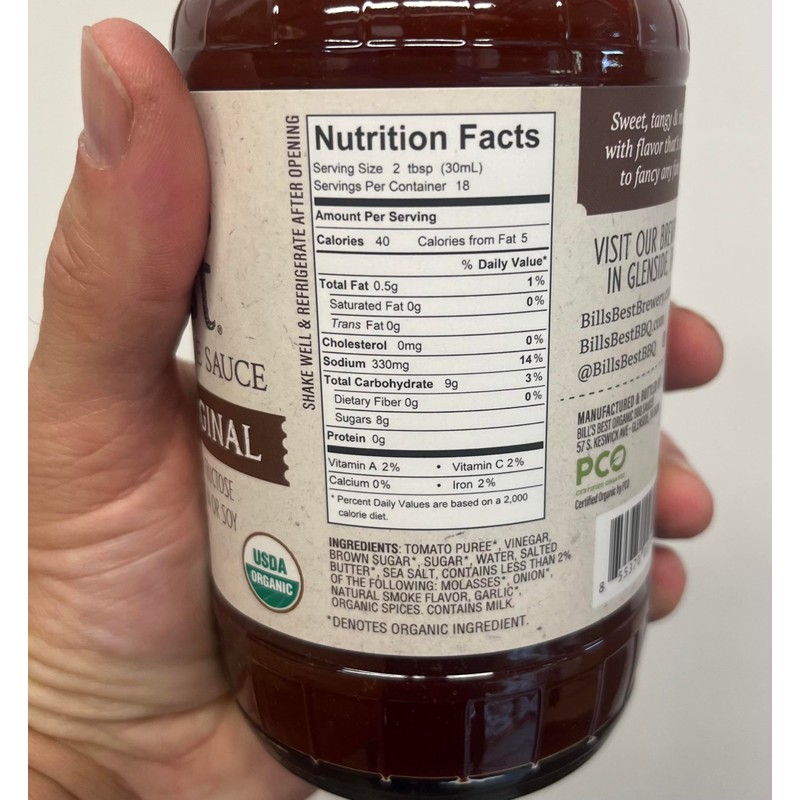 Bill's Best Organic BBQ Sauce 18oz (Original)