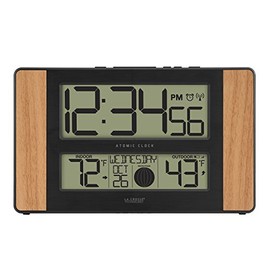 La Crosse Technology Atomic Digital Clock with Outdoor Temperature, Oak, 0