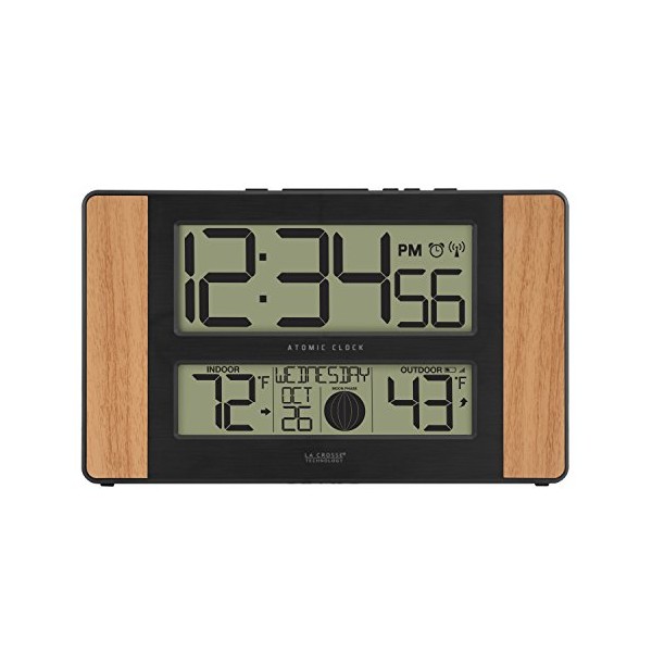 La Crosse Technology Atomic Digital Clock with Outdoor Temperature, Oak,