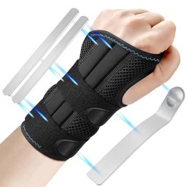 Carpal Tunnel Wrist Brace, Alleviates Tendonitis Wrist Brace Equipped with 3 Metal Stabilizers, Adjustable Wrist Support Wrap for Arthritis, Sprain, Sleeping, Working (right, M)