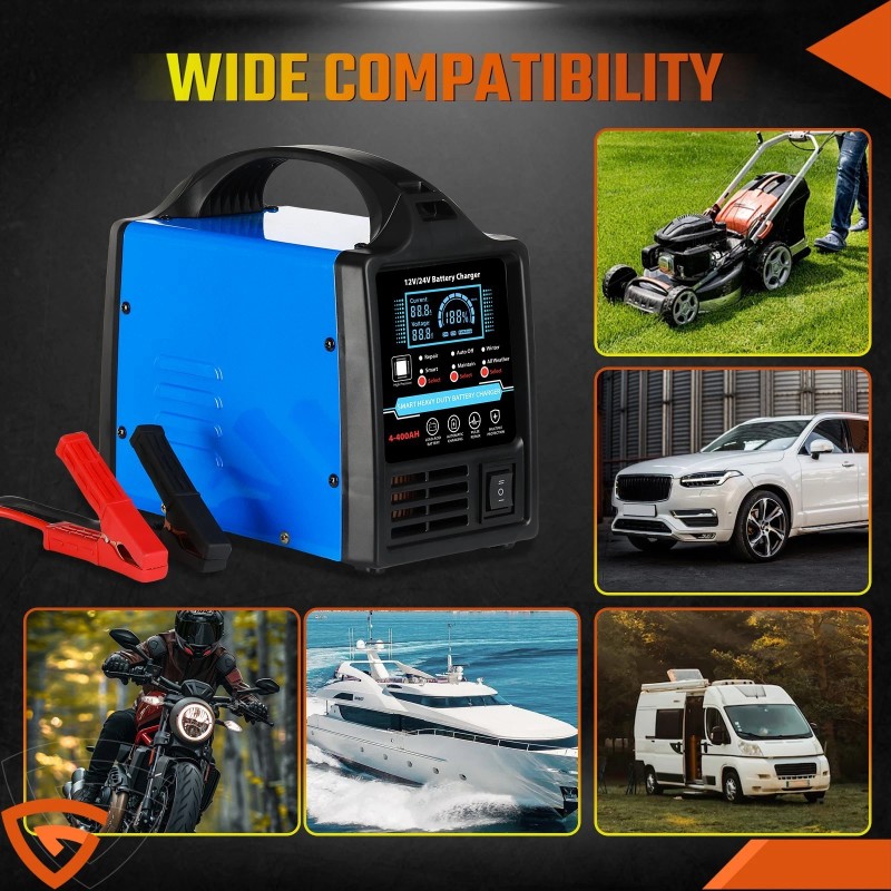 Geartronics Heavy Duty Car Battery Charger 12V-24V Smart Automatic Intelligent