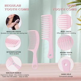 4 Pcs Hair Combs for Women, Combs for Women Hair Styling including Wide, Fine, Rat Tail & Regular Comb, Detangling Comb for Wavy, Straight, Wet, Short Hair (Pink)