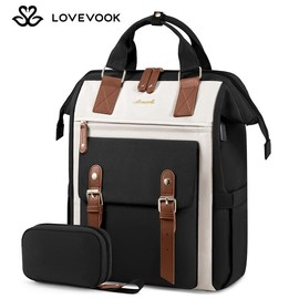 LOVEVOOK Fall Laptop Backpack with USB Port ,College School Backpack with Anti-Theft Pocket,Stylish Work Bag for Teacher, Nurse, Travel:_Grey-pink_15.6" - 13"L x 5"W x 17"H