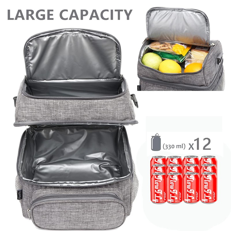 FlowFly Insulated Lunch Bag Adult Lunch Box Large Tote Double
