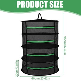 Drying Net: 60 x 80 cm Drying Nets for Hanging Herbs 4 Levels Foldable Hanging with S-shaped Hooks, Herb Dryer Hanging, Mesh Drying Net for Plant, Meat, Flowers (Black)