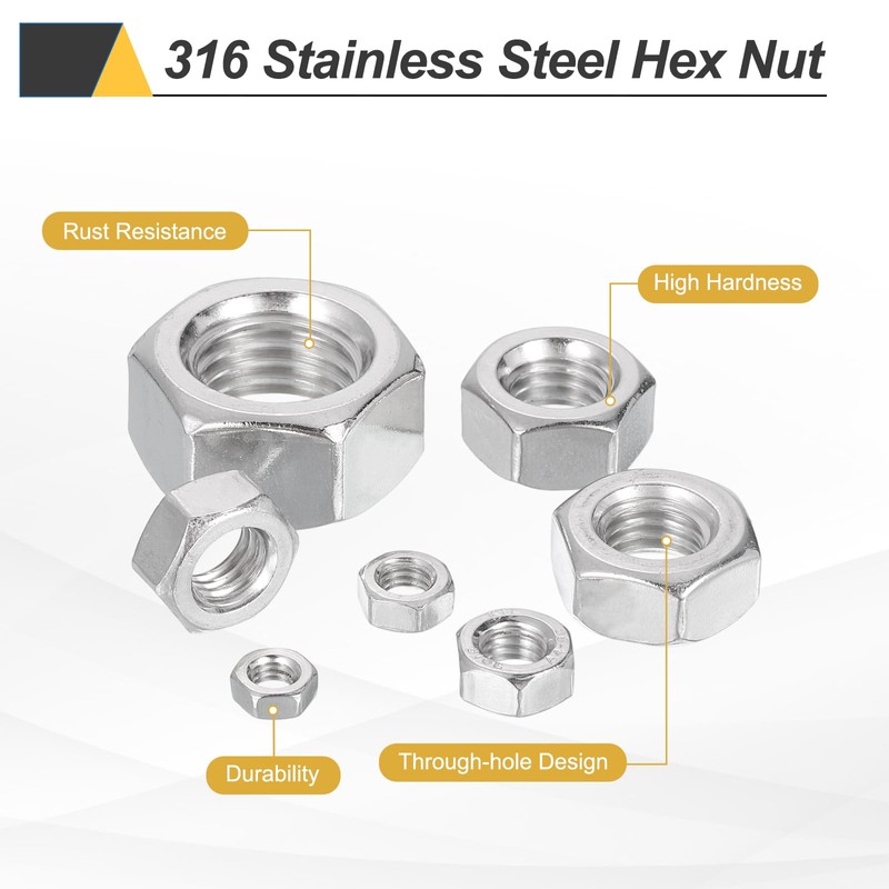 sourcing map 80 Pcs M4x0.7mm Hex Nuts, 316 Stainless Steel