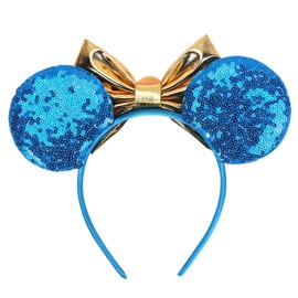 Velvetherm Mouse Ears Headbands For Women Adult Mouse Ear Costume Cosplay Birthday for Park Blue Party with Bows