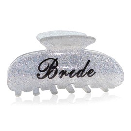 Fohufo Bride Claw Hair Clip - Silver Shiny Acrylic Hair Clip Barrettes, Bride Logo | Bachelorette Party Decorations, Bridesmaid Gift, Bridal Shower, Wedding gifts